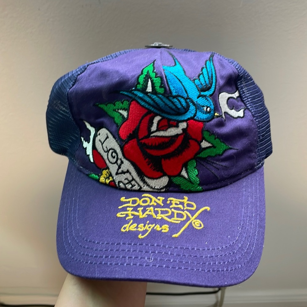 Purple Ed Hardy trucker hat